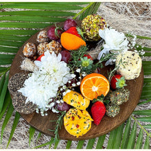 Load image into Gallery viewer, Image of six cheese on a platter, including delicious cheese flavours, a ready to eat beautifully decorated cheese board with grapes and flowers 