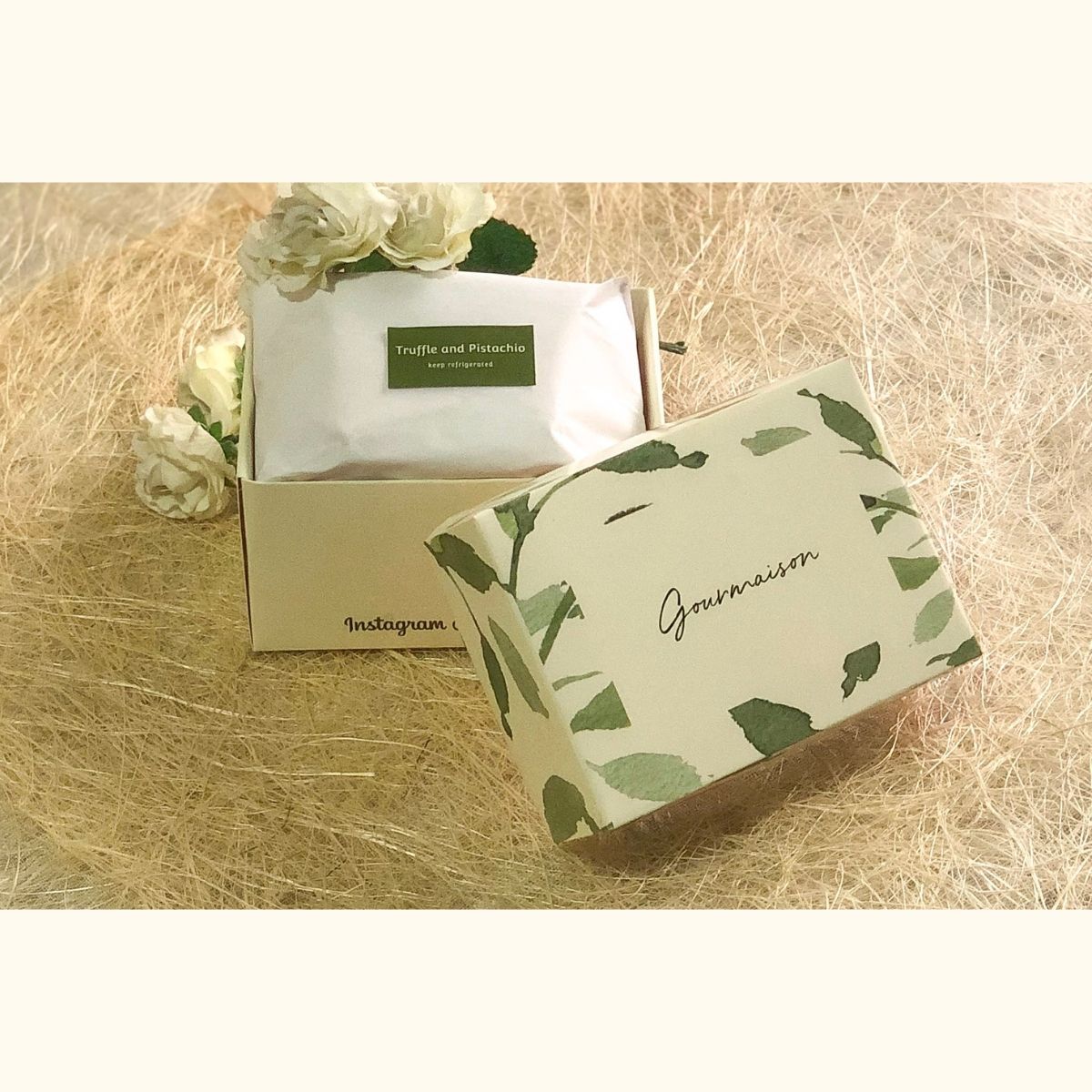 Image for cheese packaging, the cheese is packed in special paper and a branded high quality box