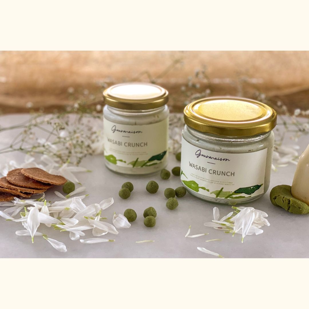 An image of the wasabi crunch cheese spread in sizes of 130gms and 170gms, enjoy the flavour of authentic wasabi and creamy soft cheese.